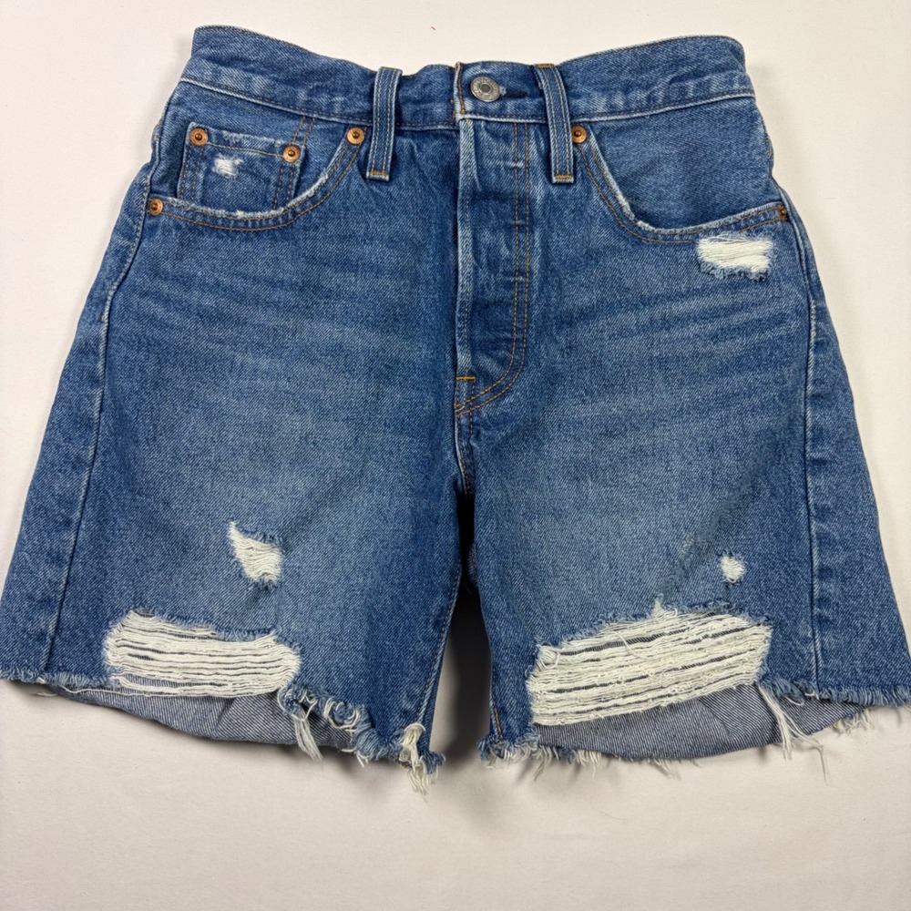 Levi's 501 Original Distressed Denim Cutoff Boho Festival Button Fly Shorts